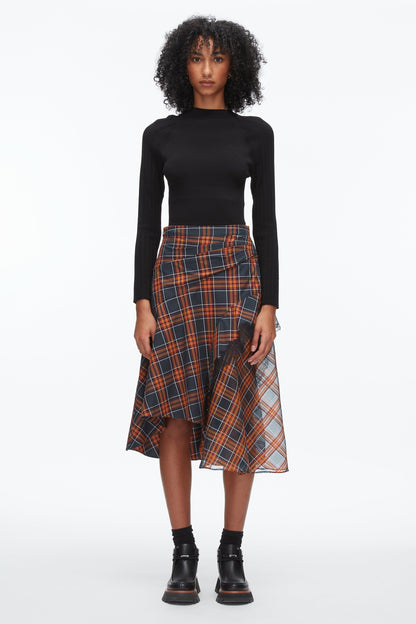 Plaid Mix Draped Midi Skirt Dusk Multi