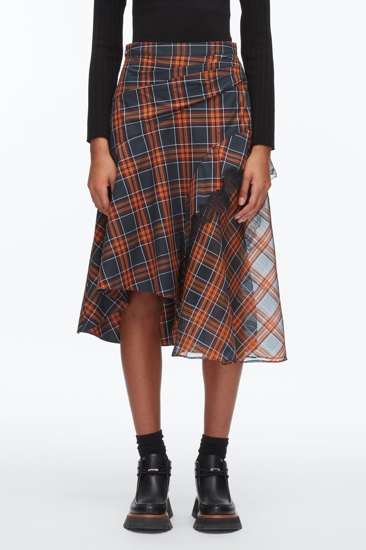 Plaid Mix Draped Midi Skirt Dusk Multi
