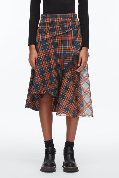 Plaid Mix Draped Midi Skirt Dusk Multi