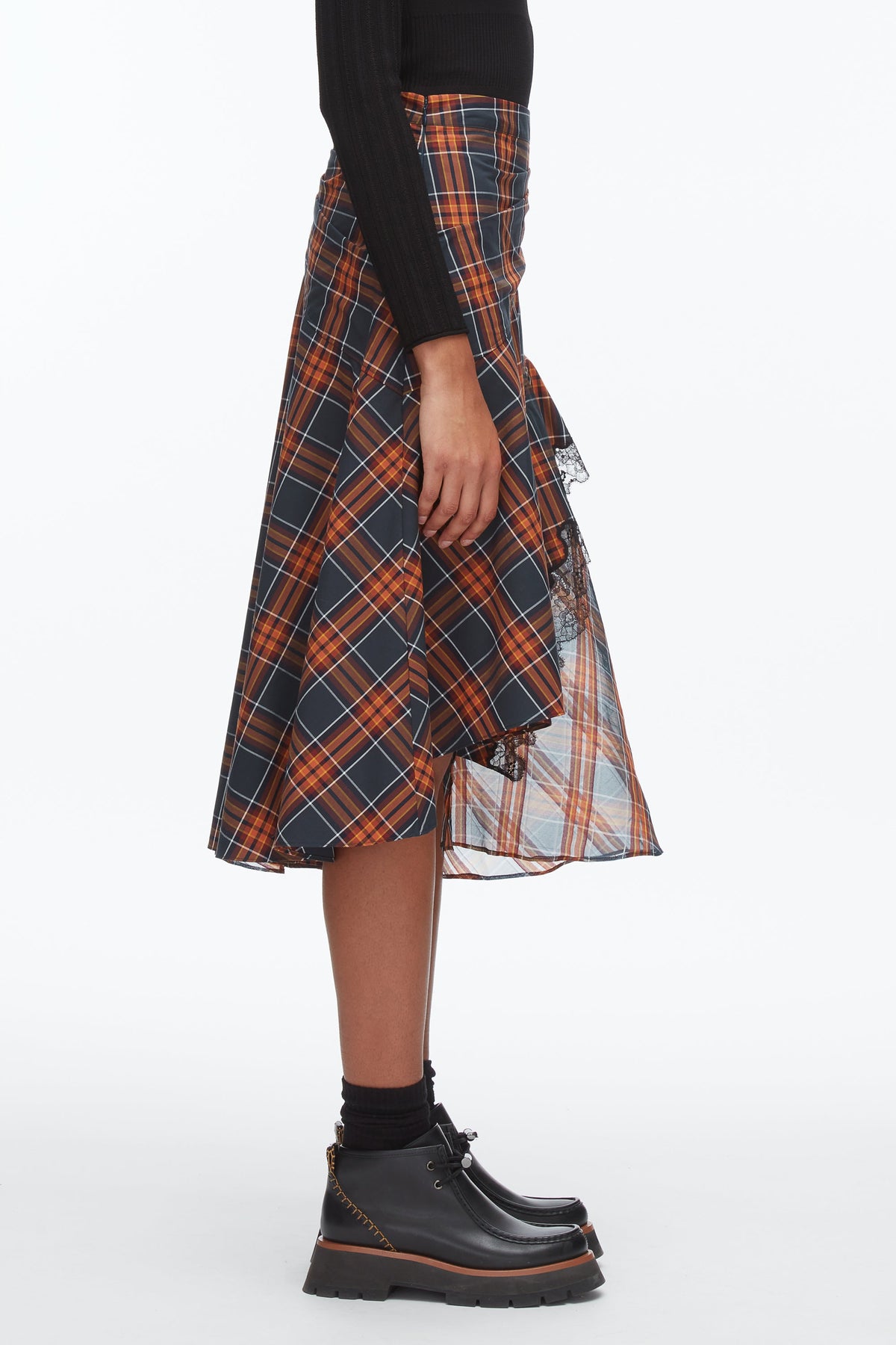 Plaid Mix Draped Midi Skirt Dusk Multi