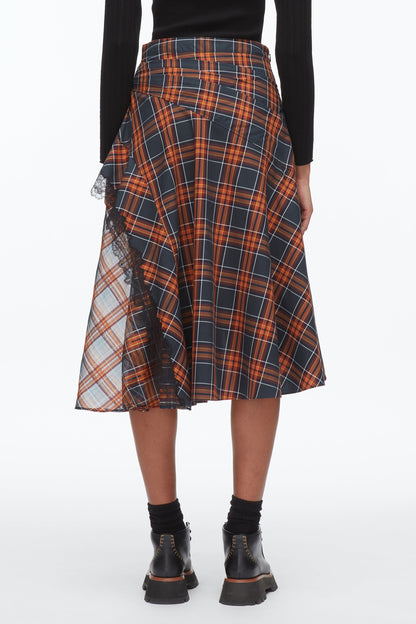 Plaid Mix Draped Midi Skirt Dusk Multi