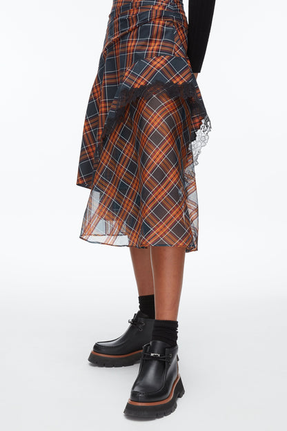 Plaid Mix Draped Midi Skirt Dusk Multi