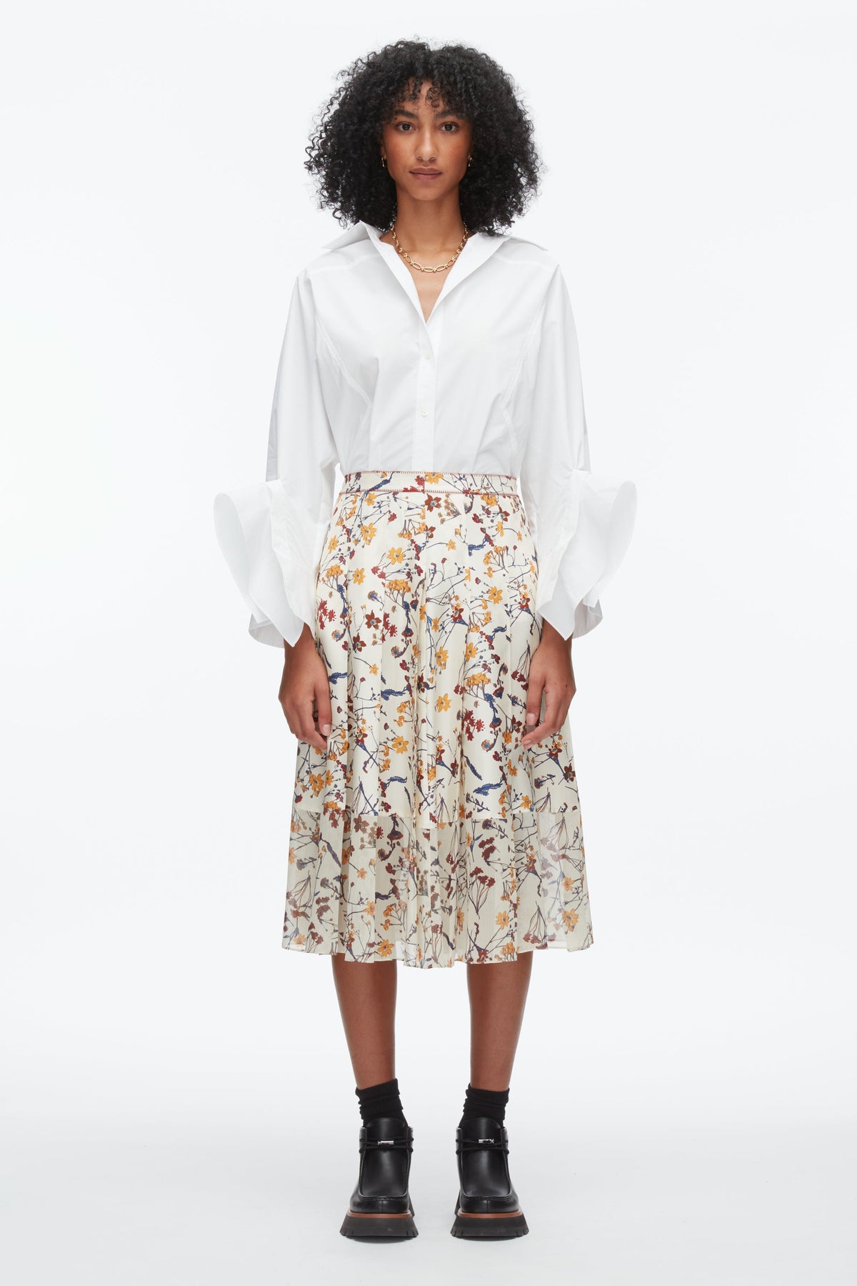 Bliss Floral Pleated Skirt Parchment Multi