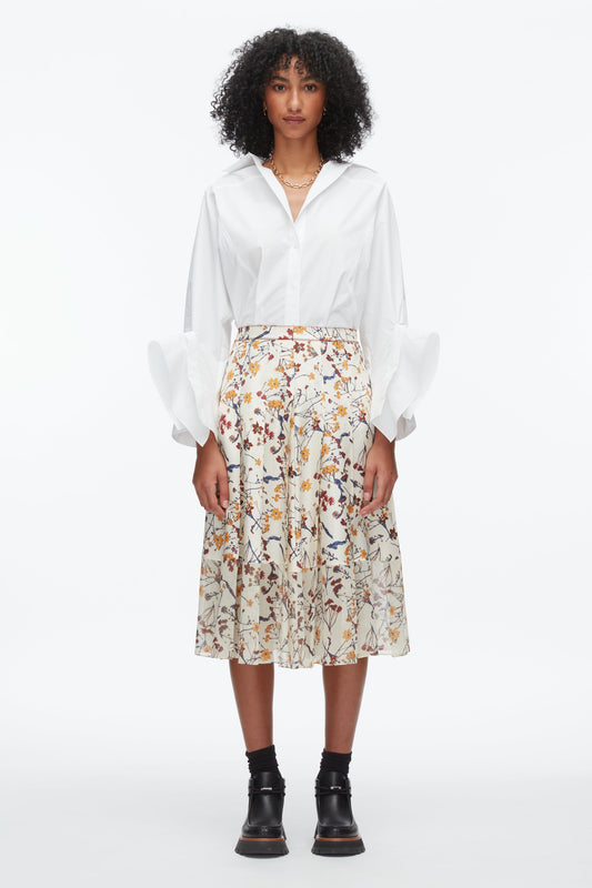 Bliss Floral Pleated Skirt Parchment Multi