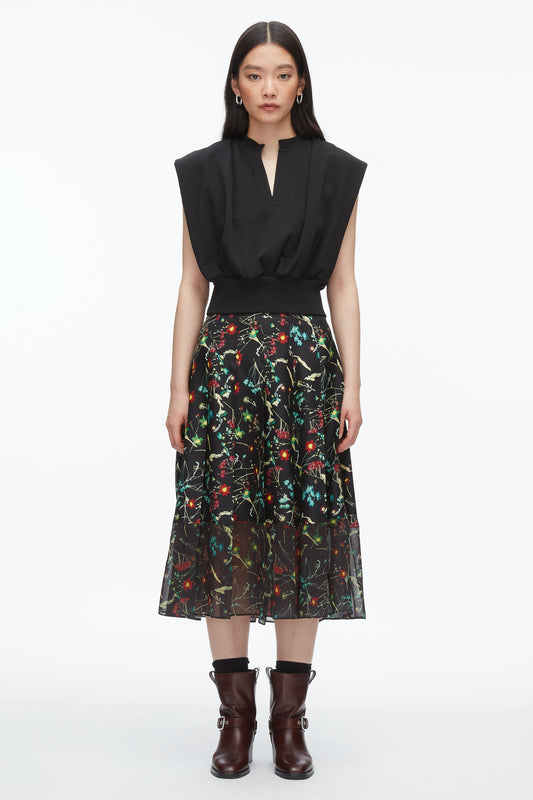 Bliss Floral Pleated Skirt Black Multi