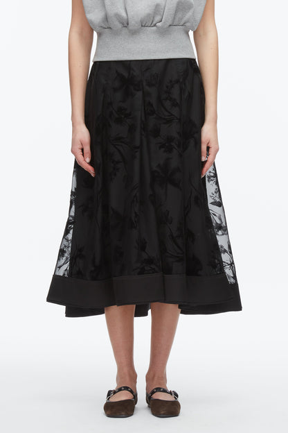 Flocked Organza Midi Skirt Black