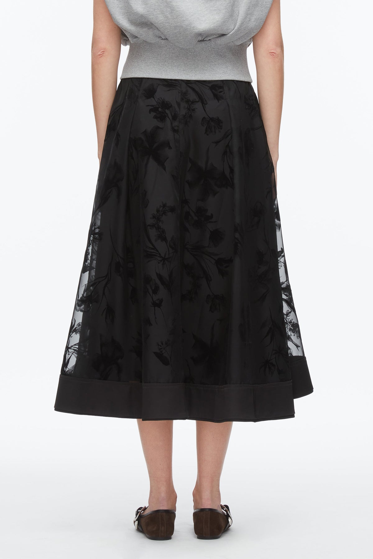 Flocked Organza Midi Skirt Black
