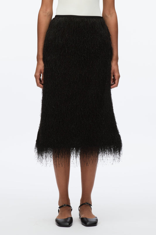 Fringe Slip Skirt Black