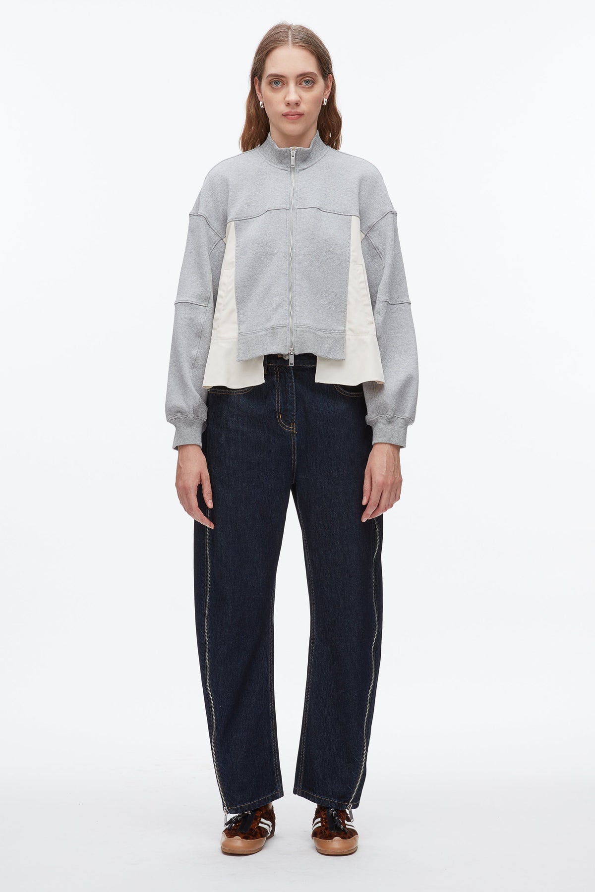Terry Hybrid Zip Up Grey Melange-Stone