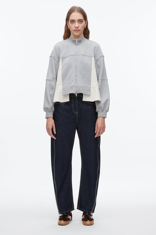Terry Hybrid Zip Up Grey Melange-Stone