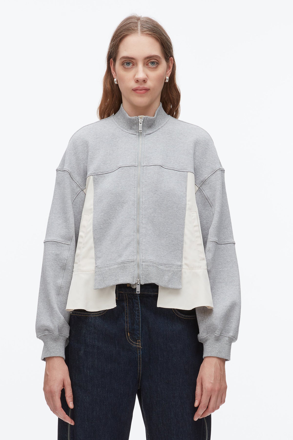 Terry Hybrid Zip Up Grey Melange-Stone