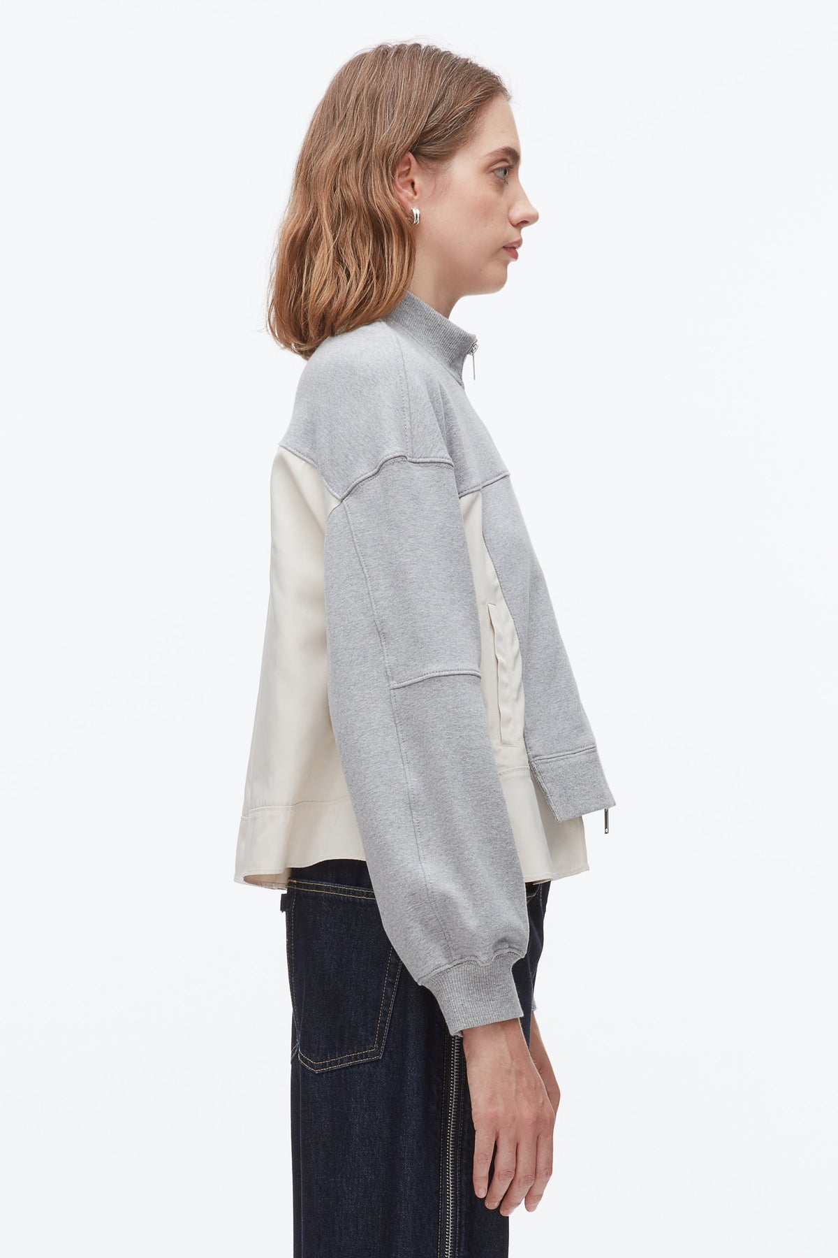 Terry Hybrid Zip Up Grey Melange-Stone