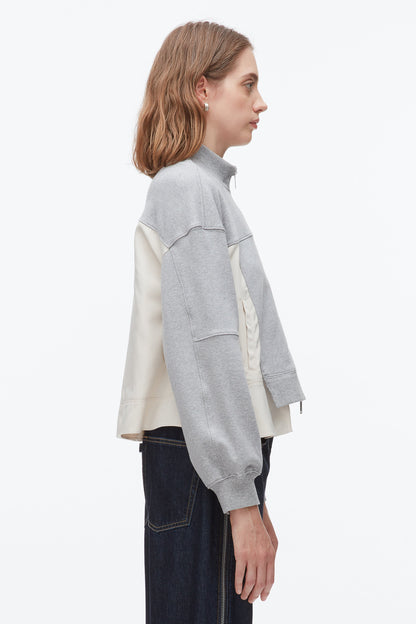 Terry Hybrid Zip Up Grey Melange-Stone