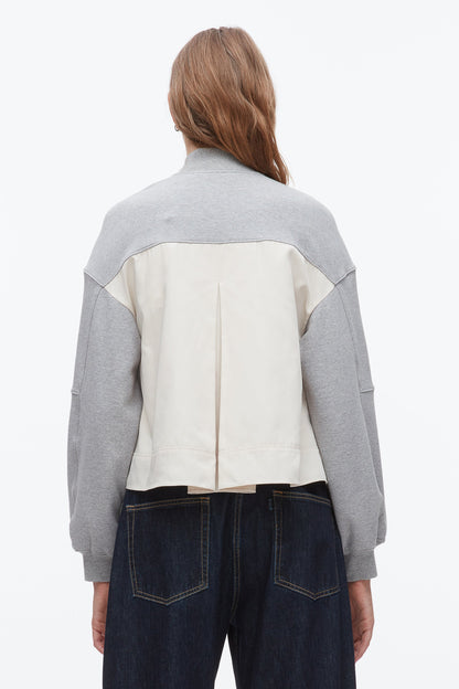 Terry Hybrid Zip Up Grey Melange-Stone