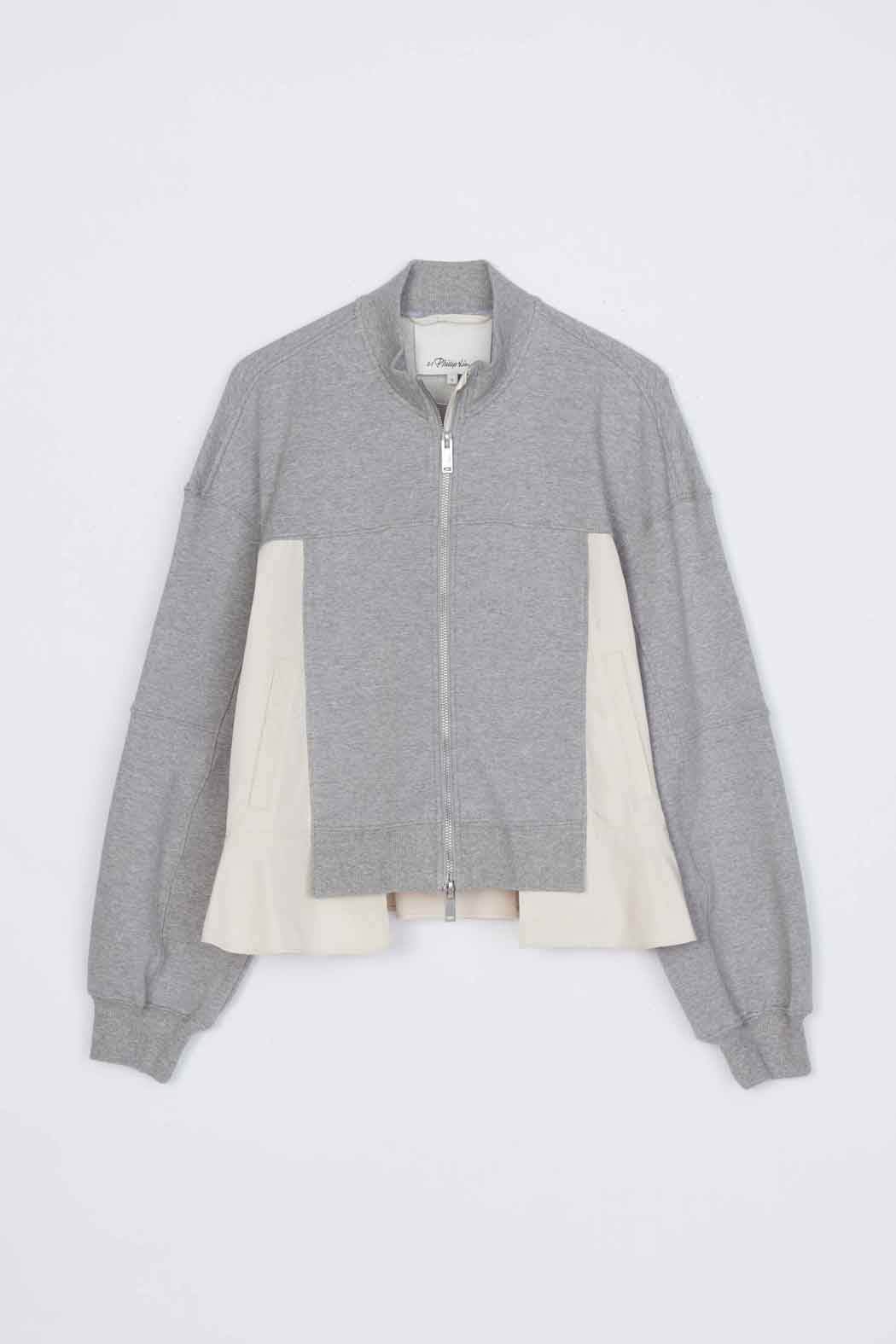 Terry Hybrid Zip Up Grey Melange-Stone