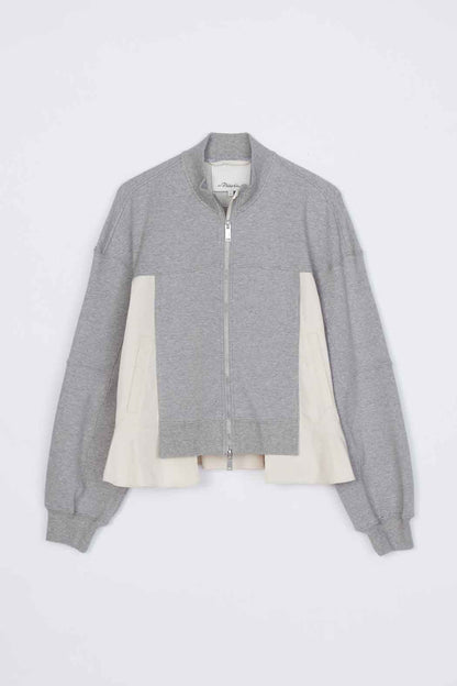 Terry Hybrid Zip Up Grey Melange-Stone
