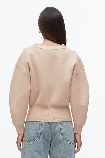 Round Sleeve Zip Cardigan Beige