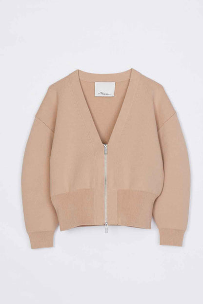 Round Sleeve Zip Cardigan Beige