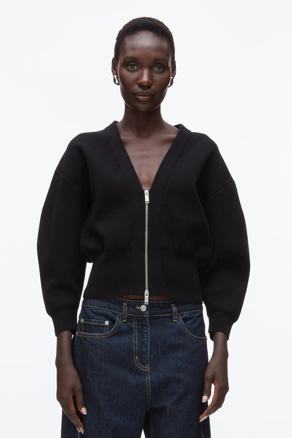 Round Sleeve Zip Cardigan Black