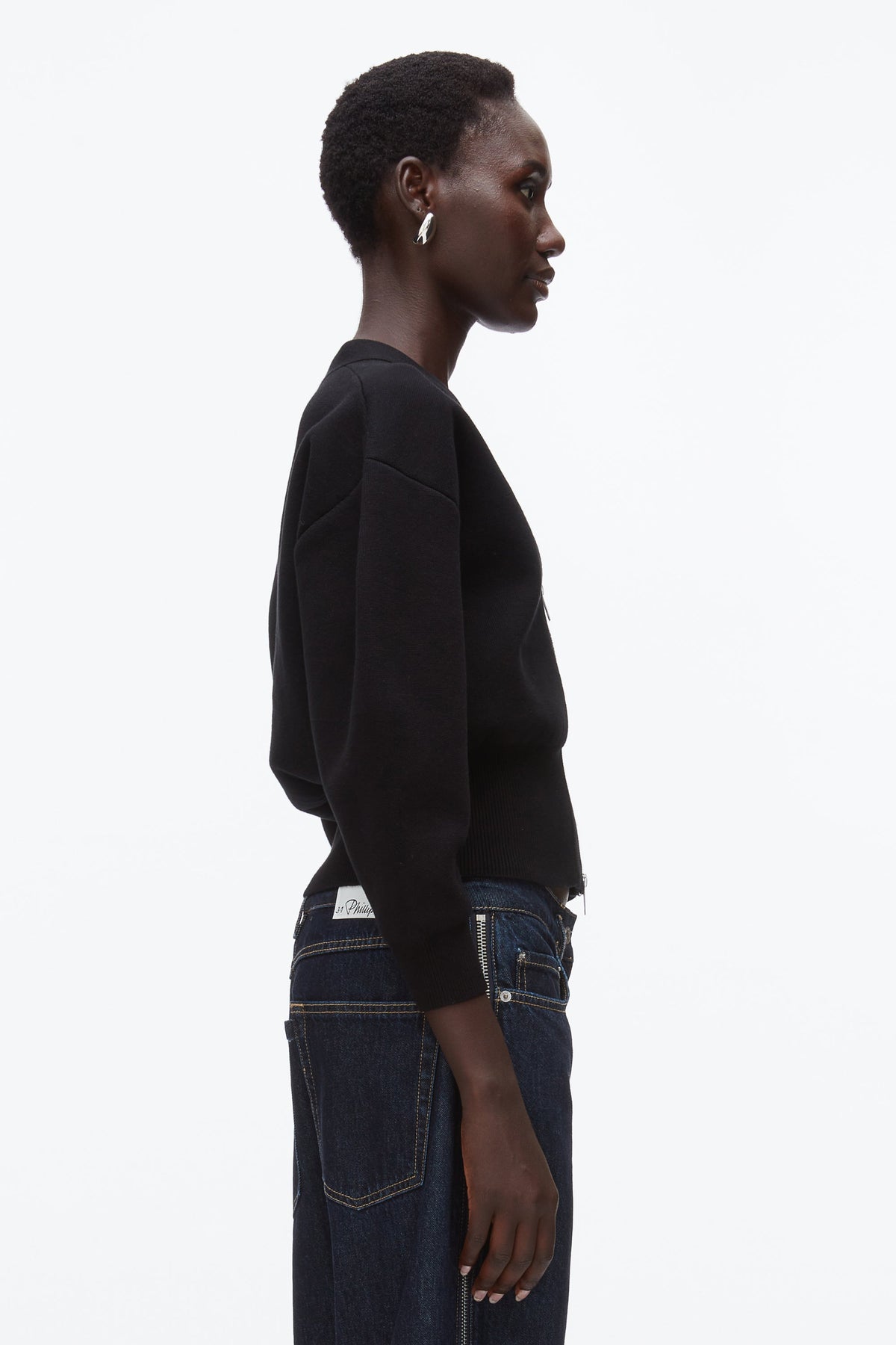 Round Sleeve Zip Cardigan Black