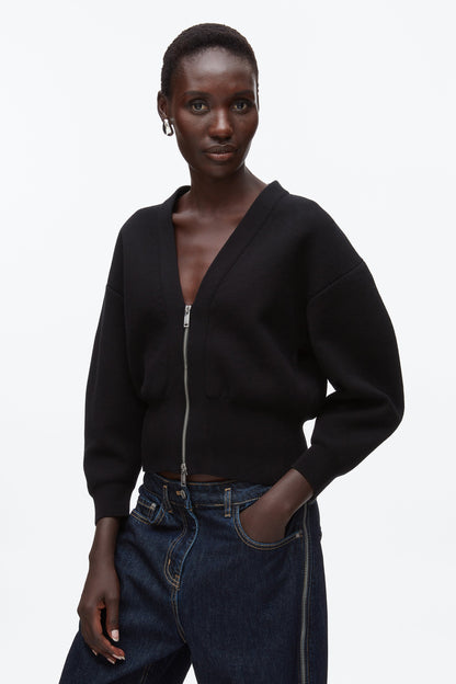 Round Sleeve Zip Cardigan Black