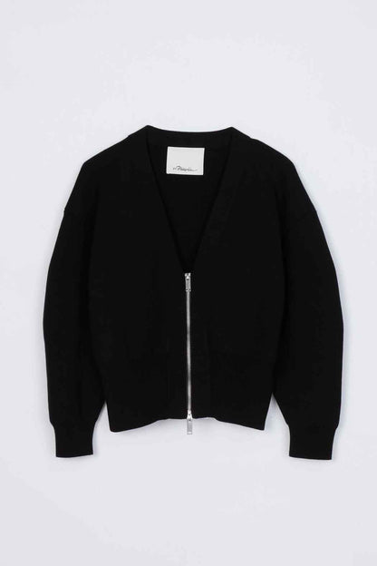 Round Sleeve Zip Cardigan Black