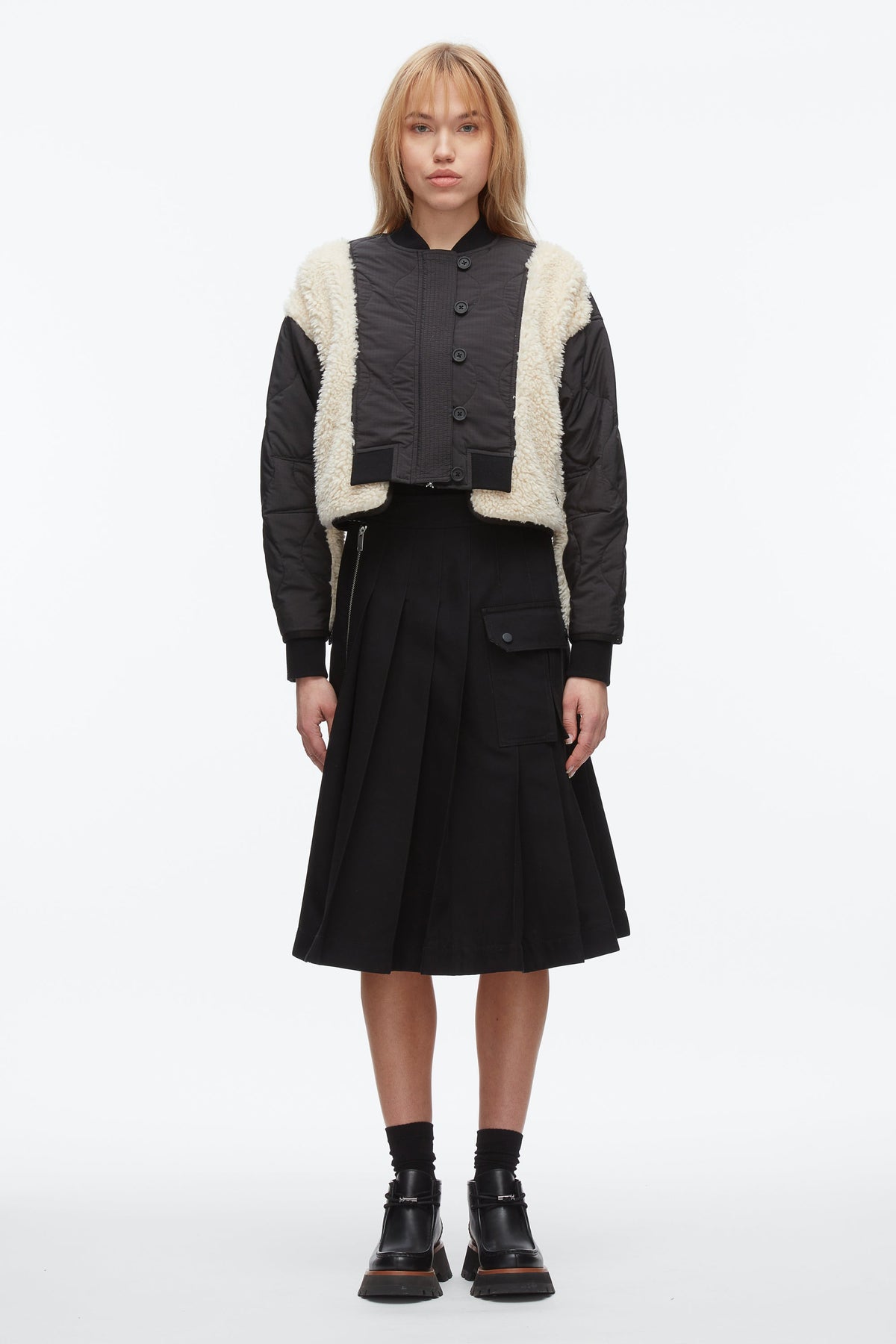 Cropped Sherpa Combo Bomber Black-Natural