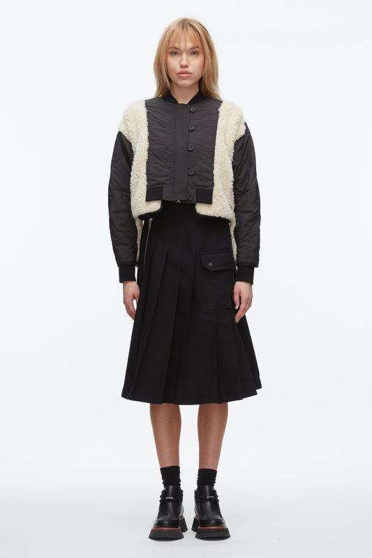 Cropped Sherpa Combo Bomber Black-Natural