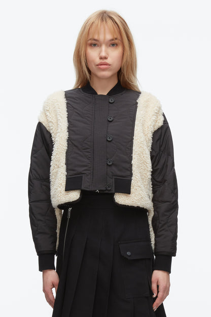 Cropped Sherpa Combo Bomber Black-Natural