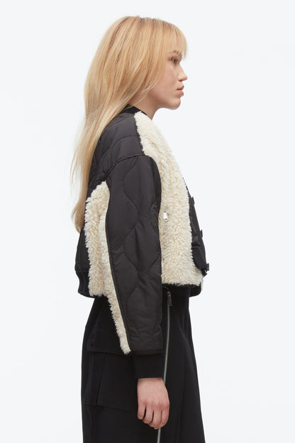 Cropped Sherpa Combo Bomber Black-Natural