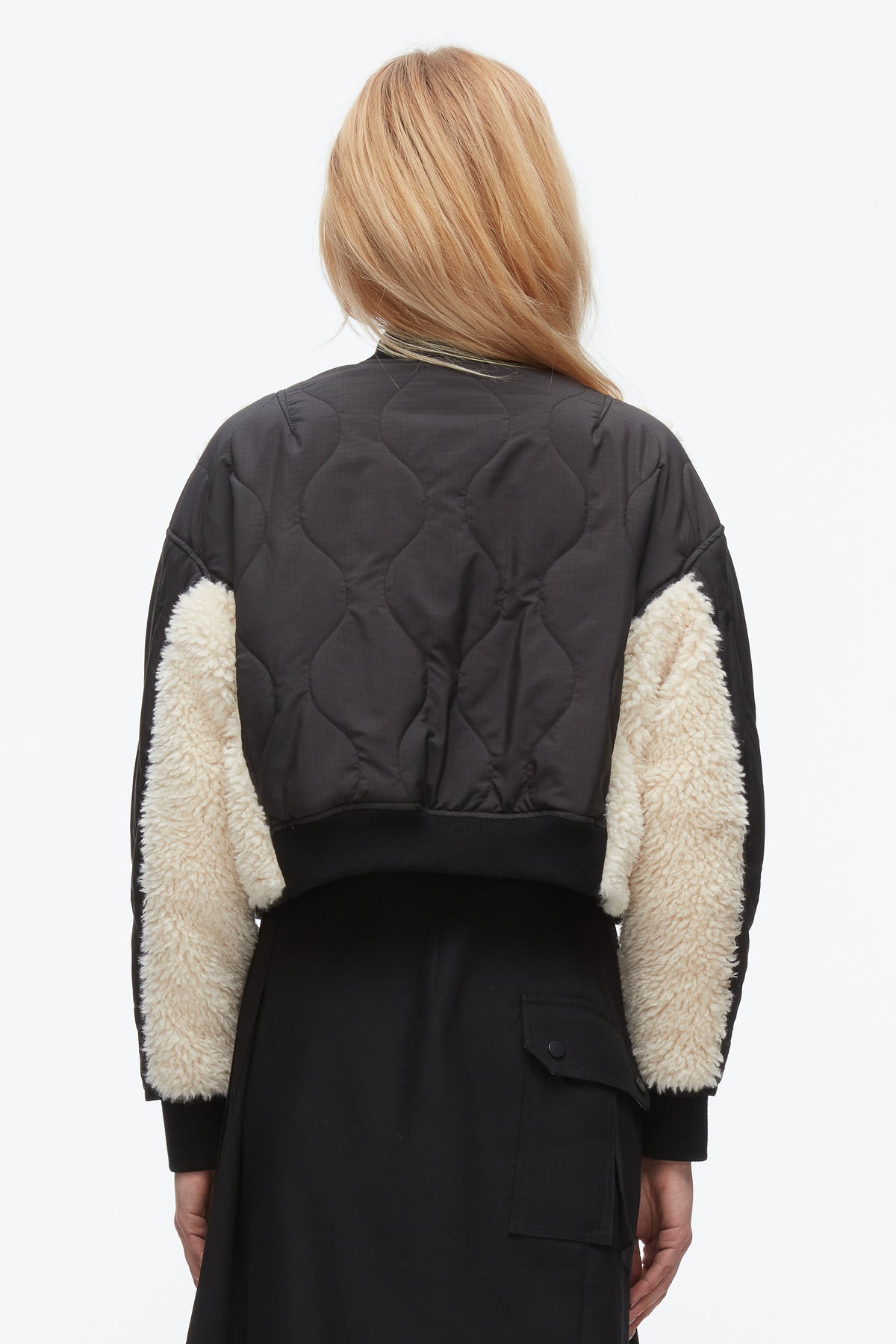 Cropped Sherpa Combo Bomber Black-Natural