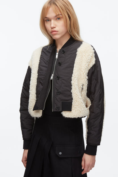 Cropped Sherpa Combo Bomber Black-Natural