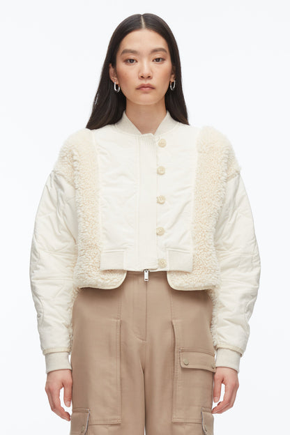 Cropped Sherpa Combo Bomber Parchment Multi