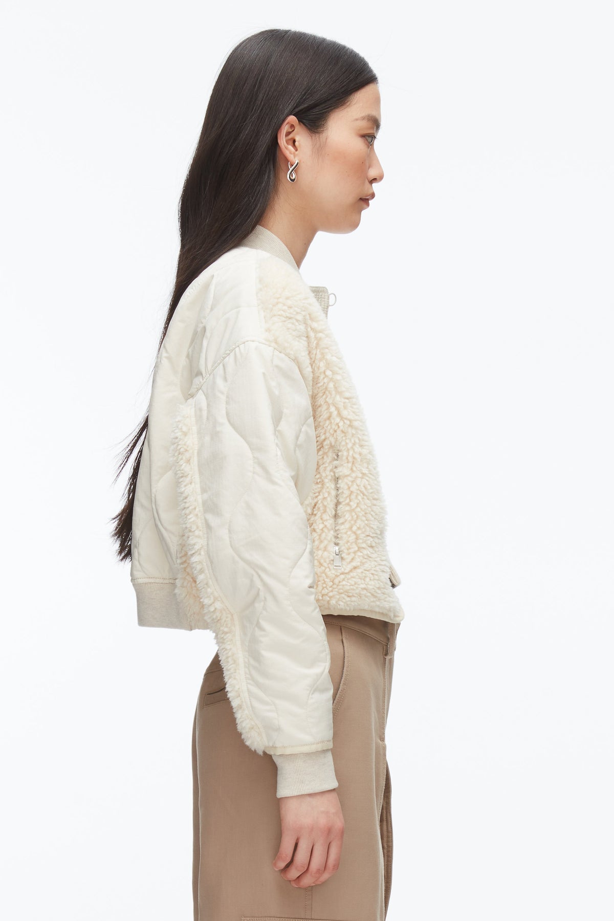 Cropped Sherpa Combo Bomber Parchment Multi