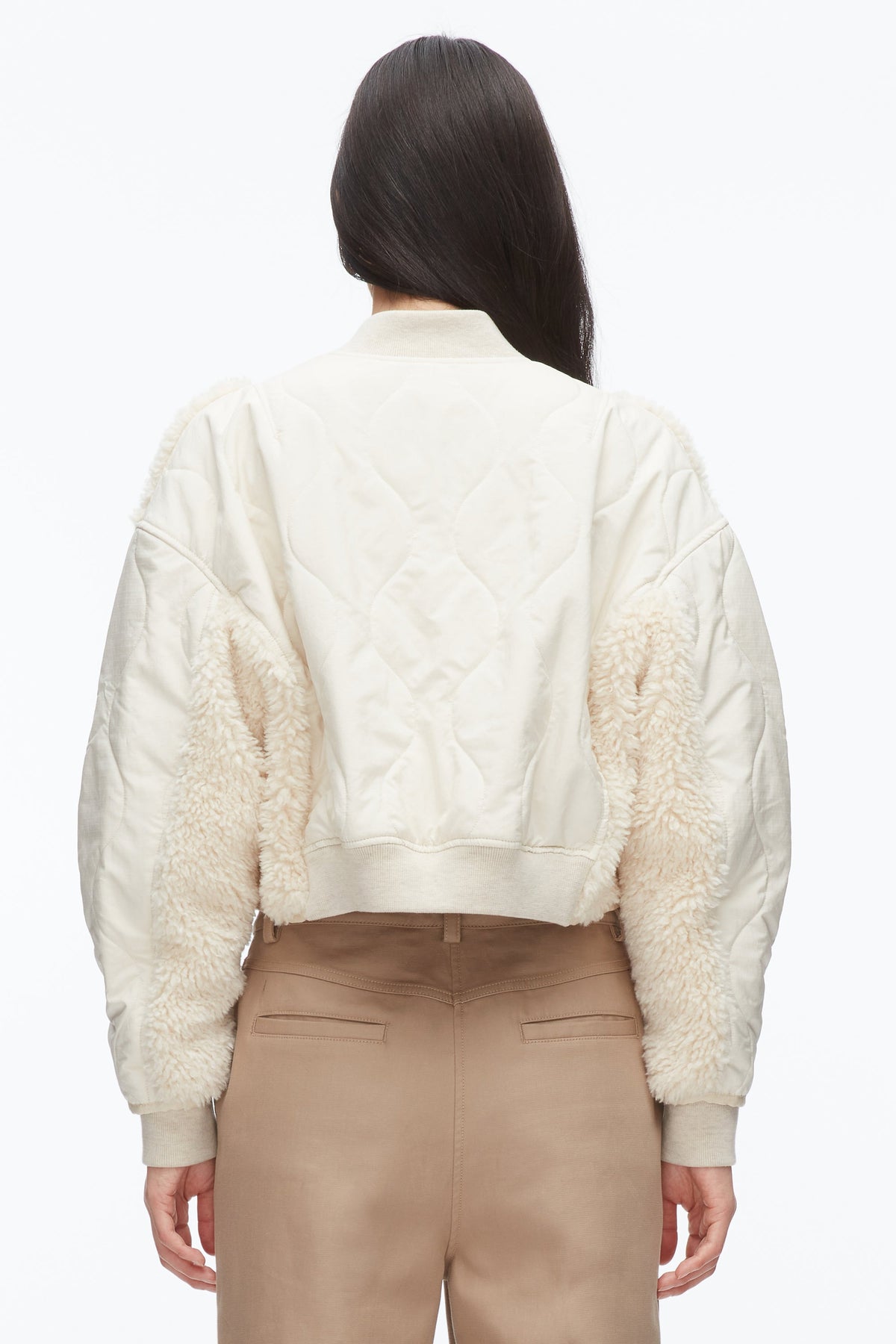 Cropped Sherpa Combo Bomber Parchment Multi