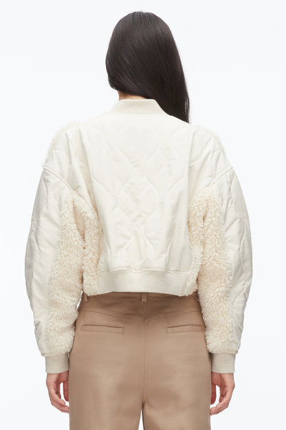 Cropped Sherpa Combo Bomber Parchment Multi