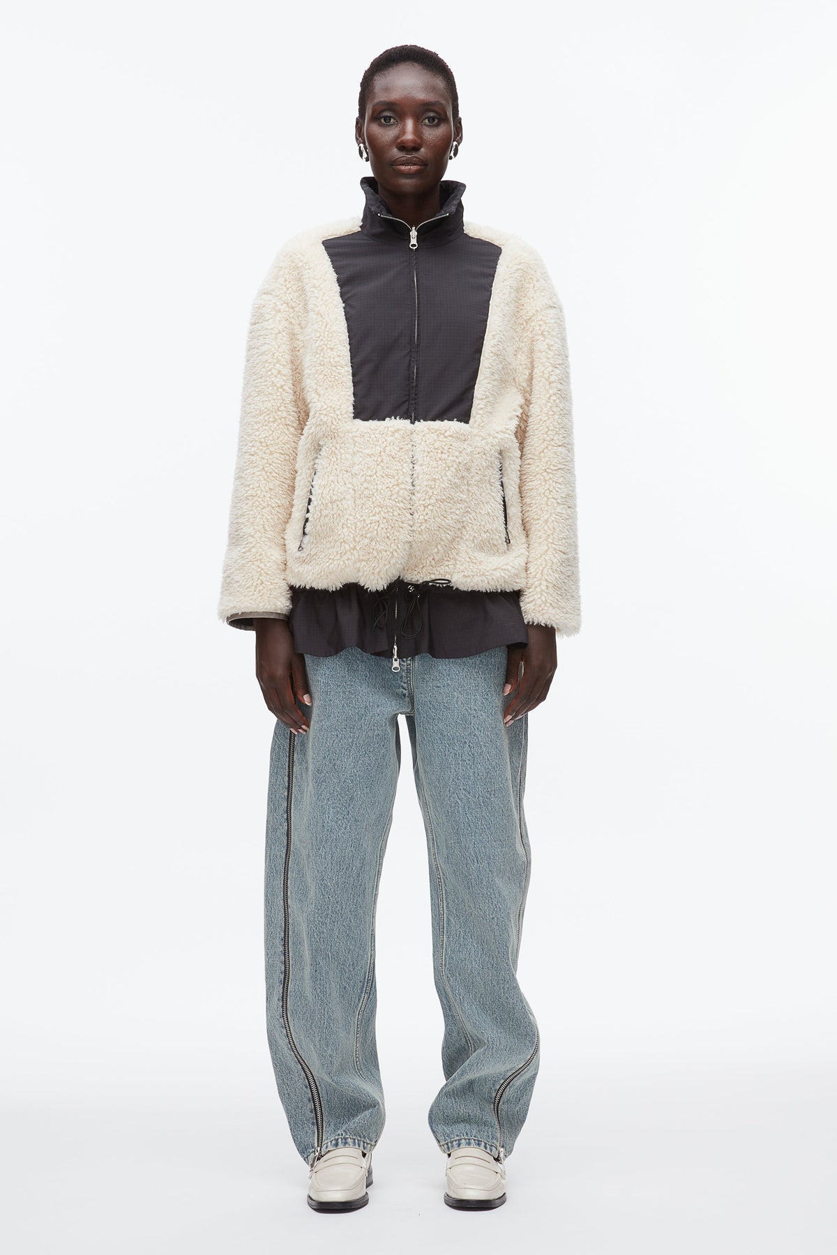 Flounce Hem Sherpa Jacket Natural-Blk