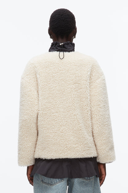 Flounce Hem Sherpa Jacket Natural-Blk