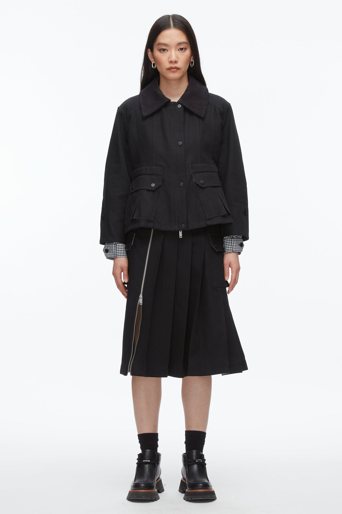 Cropped Flounce Barn Jacket Black Multi