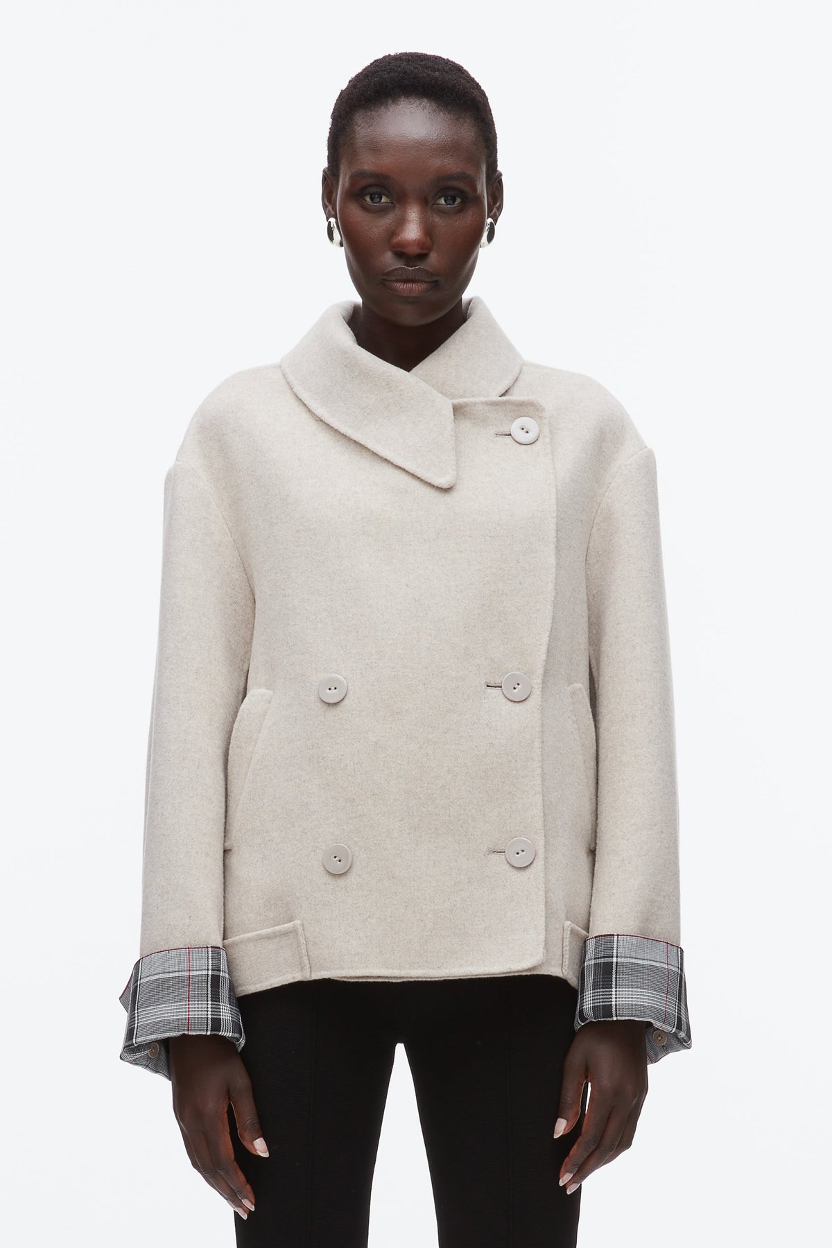 Double Face Cropped Peacoat Cloud