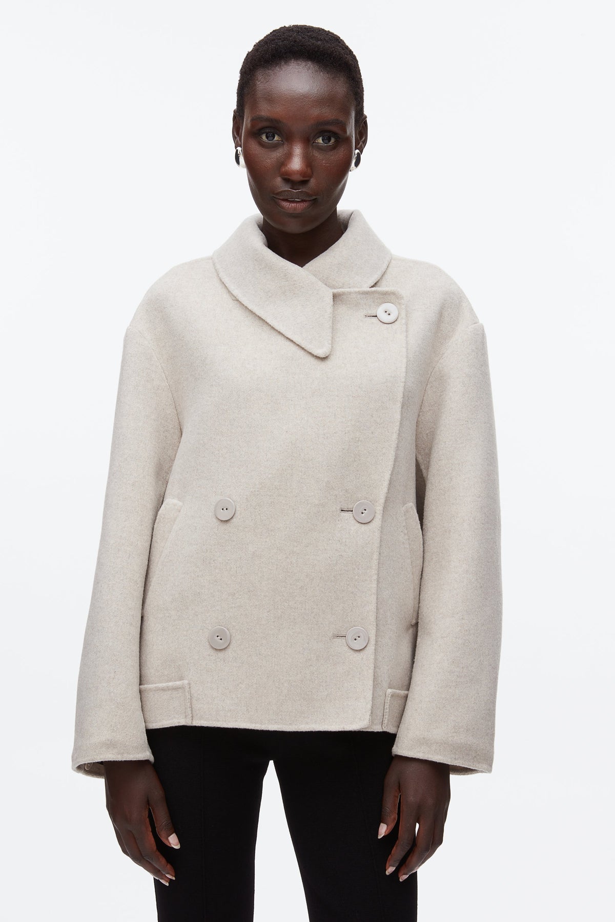 Double Face Cropped Peacoat Cloud