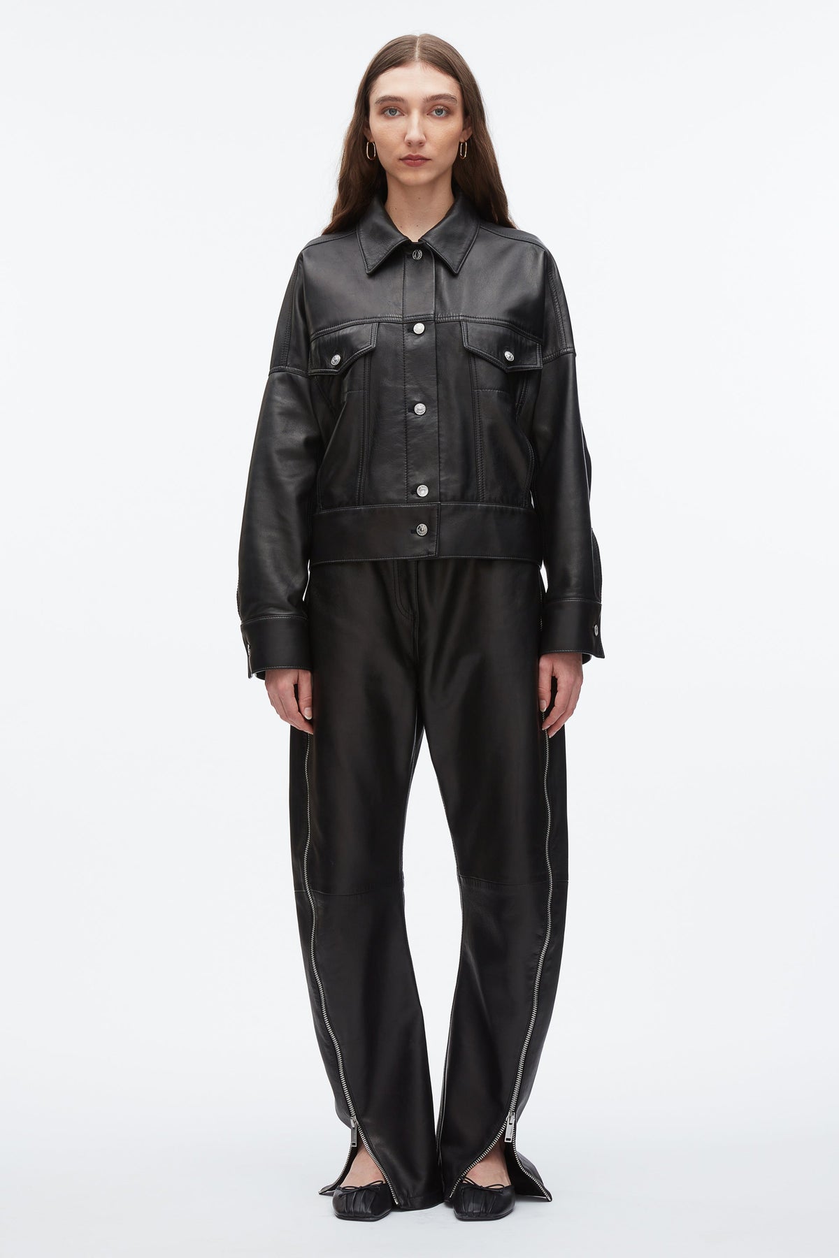 Leather Boxy Jacket Black