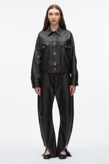 Leather Boxy Jacket Black