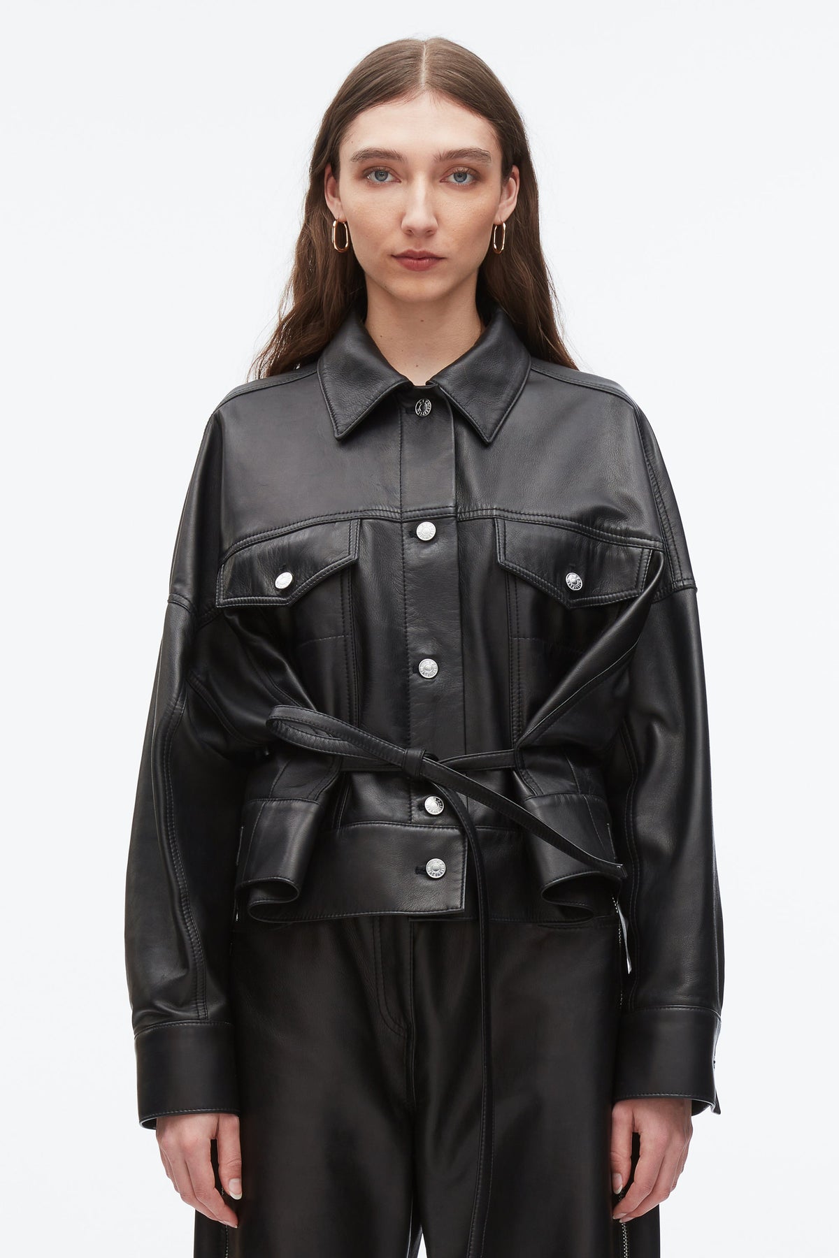 Leather Boxy Jacket Black