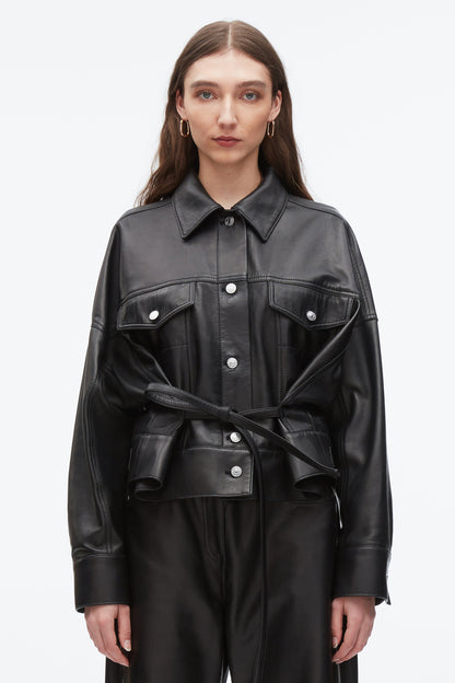 Leather Boxy Jacket Black