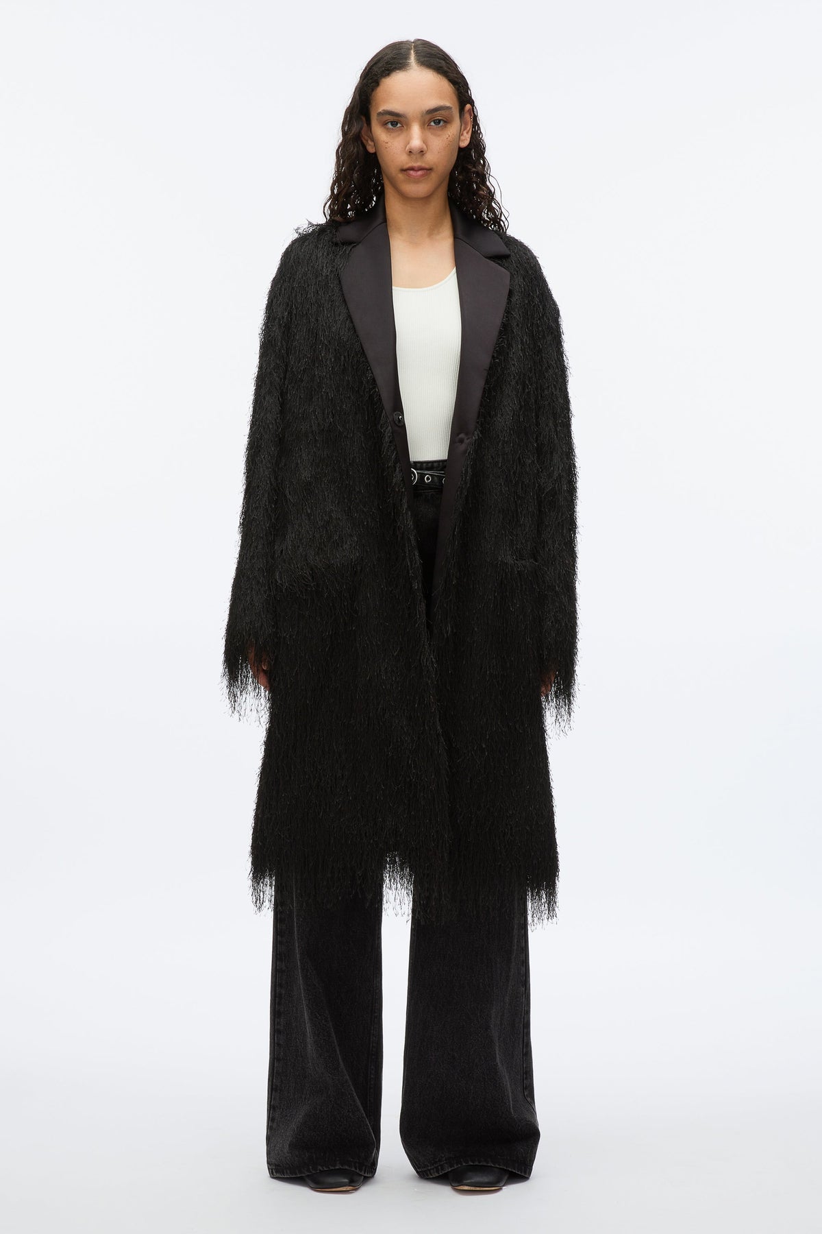 Fringe Tuxedo Coat Black
