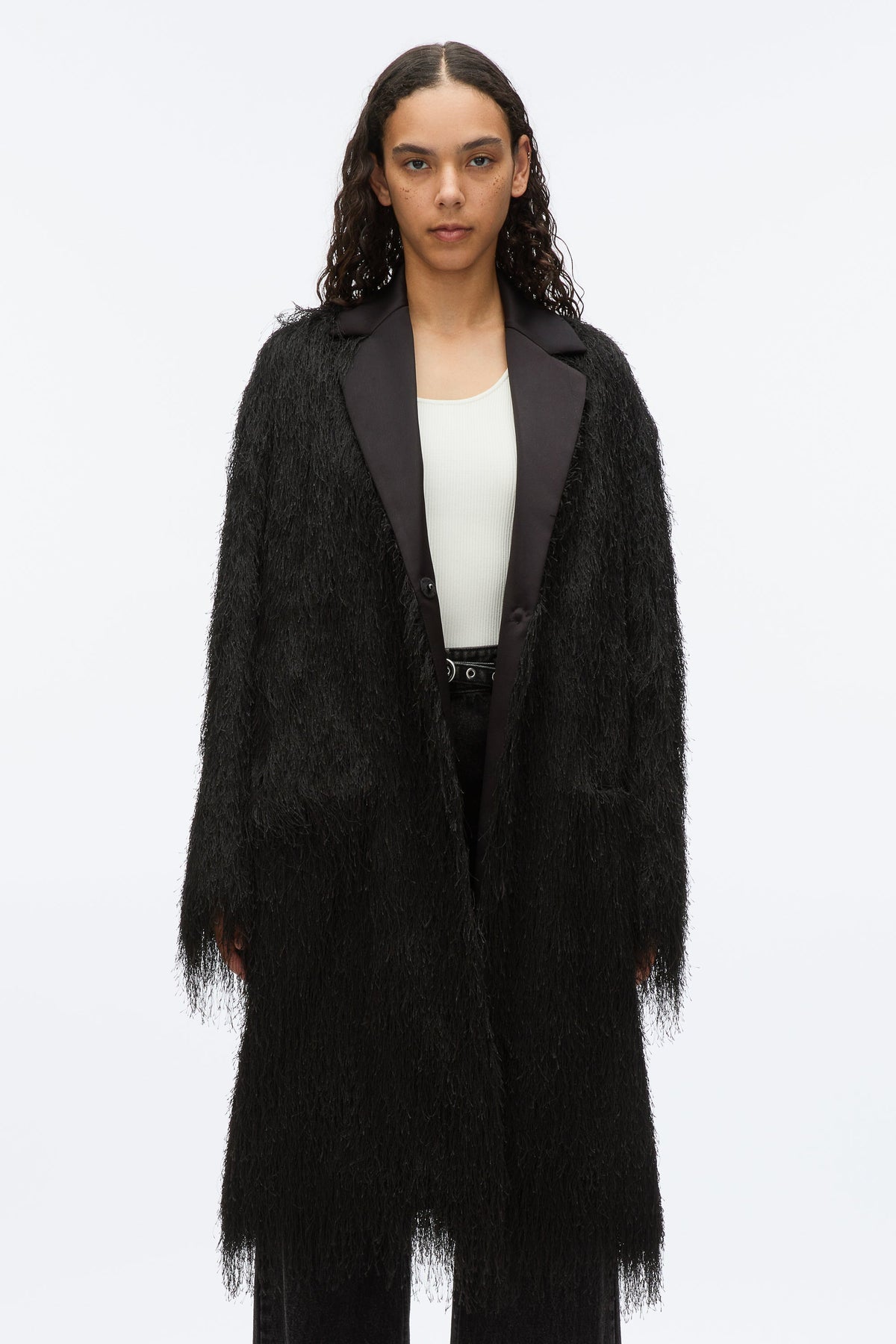 Fringe Tuxedo Coat Black