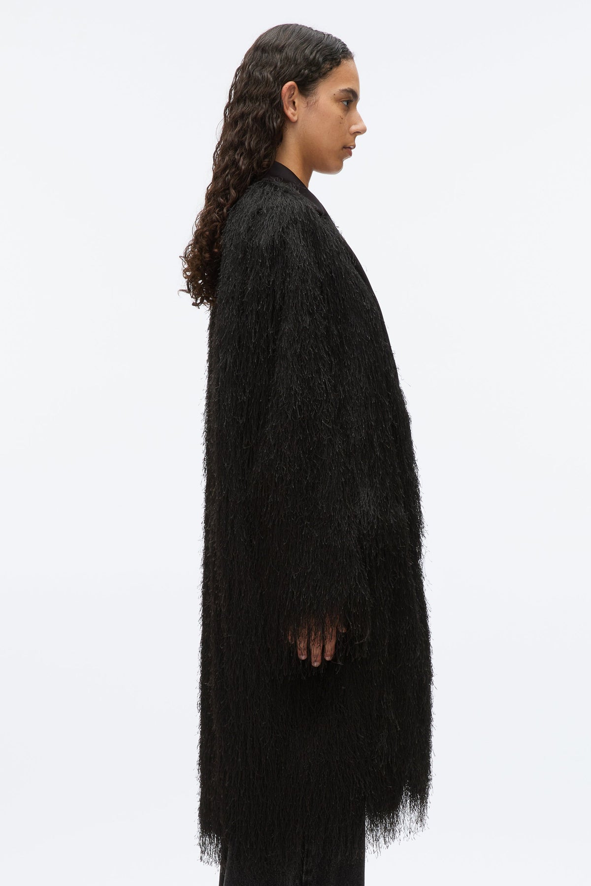Fringe Tuxedo Coat Black