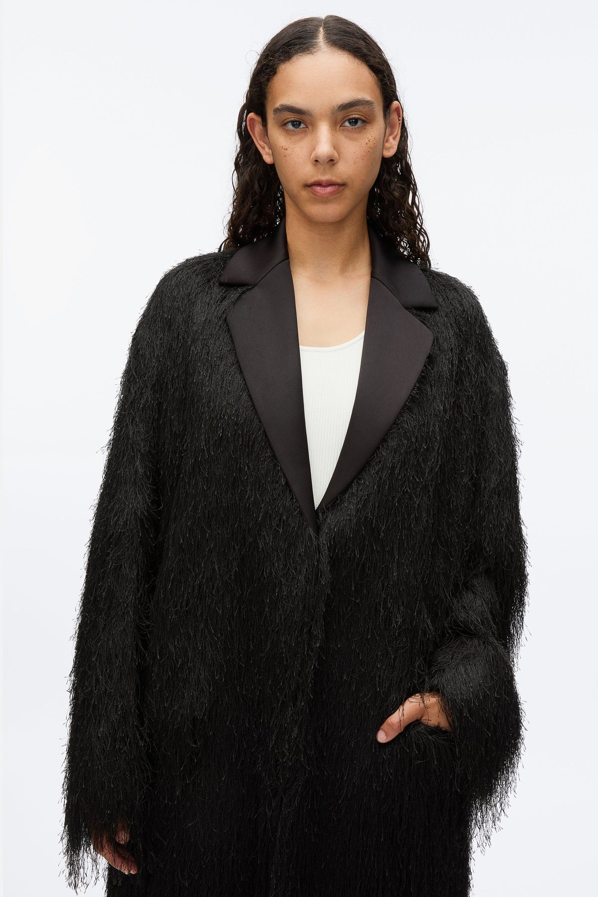 Fringe Tuxedo Coat Black