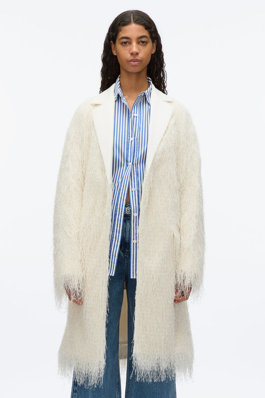Fringe Tuxedo Coat Ivory